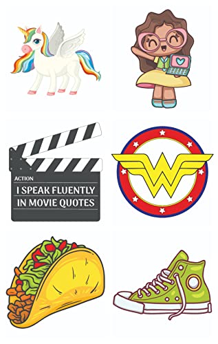 Bhai Please Unicorn, Happy Girl, Movie Clapboard, Wonder Woman, Tacos and Shoe Wooden Fridge Magnet (Pack of 6 pcs, one pc Each Design)