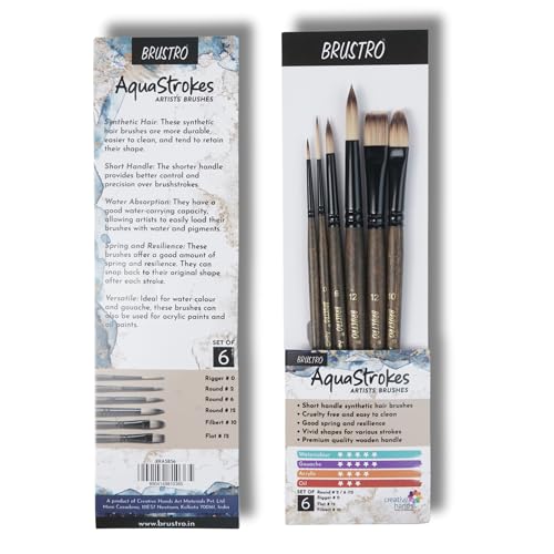 Brustro AquaStrokes Artist Brushes for Watercolour, Gouache, Acrylics and Oil Brush Set of 6