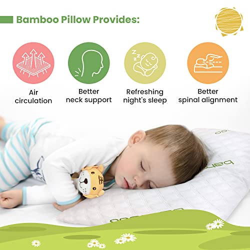 Sleepsia Supersoft Kids Pillows - 12"X18" X2" Breathable Bamboo Pillows for Sleeping - Ultra Supportive Shredded Memory Foam Premium Fill Toddler Pillows, Green White