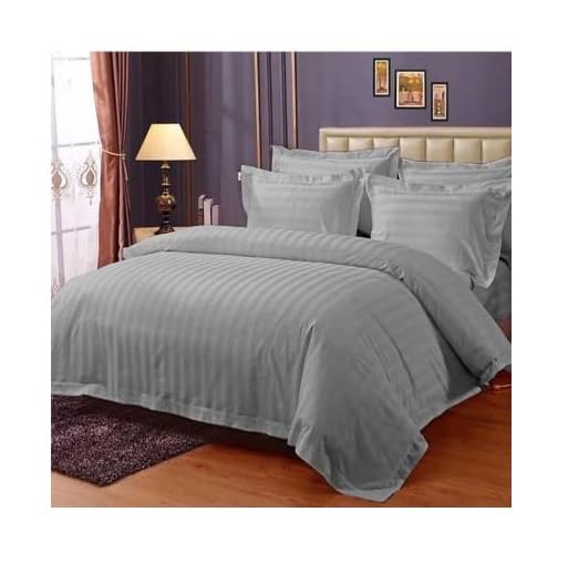 Lucifer 280 TC Satin Cotton Queen Striped Fitted Bedsheet - Lavish Comfort for Your Bedroom. (Grey)