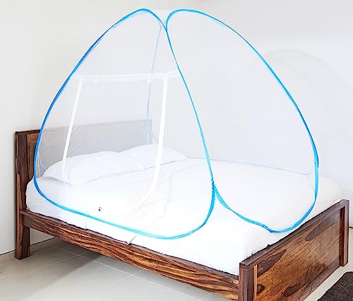 SOLIMO Mosquito NET for Single Bed | Single Bed Size Foldable MACHARDANI | Polyester 30GSM Strong NET | Plastic Coated Corrosion Resistant Wire - Blue