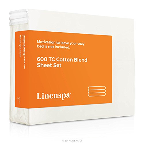 King , Ivory : LINENSPA 600 Thread Count Ultra Soft, Deep Pocket Cotton Blend Sheet Set - King - Ivory