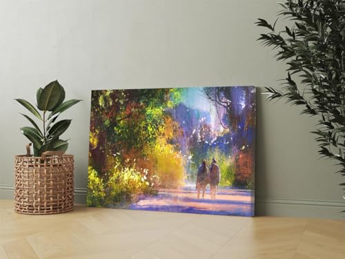 GADGETS WRAP Canvas Gallery Wrap Framed for Home Office Studio Living Room Decoration (17x11inch) - Couple Walking In Forest Painting