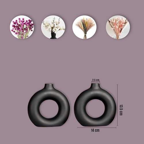 Wonder Care Ceramic Black Donut Vase: Perfect for Home Decor and Pampas Grass, 5 inches (Single vase).