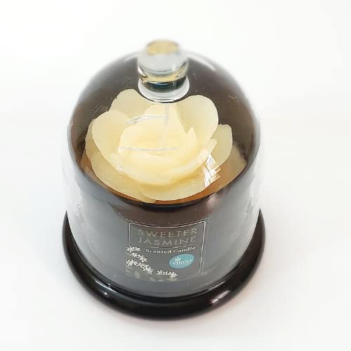 Virgo Creations Sweeter Jasmine Bell Jar Candle, Paraffin Wax Sweeter Jasmine Fragrance, Black Glass Jar Candle with Dome, Relaxation Home Décor, Size 11x11x15 cm, Pack of 1