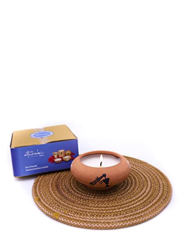 Aturabi Home Earthen Candle, Ashtray Shape, Farmer Paint, Pack of 1, Orange-Vanilla