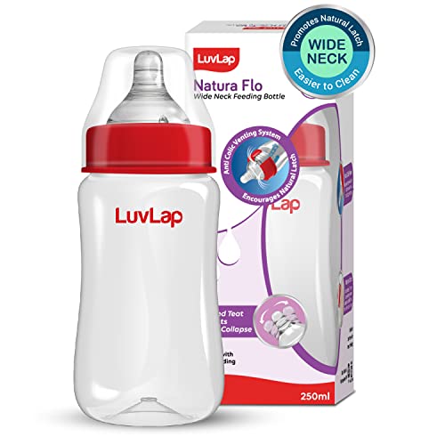 LuvLap Anti-Colic Wide Neck Natura Flo Baby Feeding Bottle, 250ml, New Born/Infants/Toddler Upto 3 Years, BPA Free