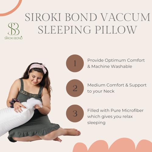 SIROKI BOND Pure Microfiber Sleeping Pillow | Microfiber Bed White Pillow | Soft and Fluffy | Adjustable Height | Set of 1 | White and Grey (27 x 17 Inches) (2, Standard)