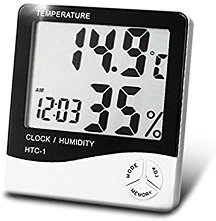 SHAYONA All in One HTC-1 Plastic Hygrometer Temperature Thermometer Humidity Meter with Time Alarm Clock with Big LCD Display (White)