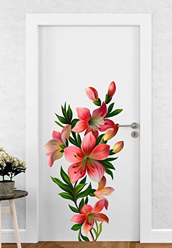 Divine Designs™ PVC Vinyl Self-Adhesive Vinyl Flowers Lilly Door Sticker for Living Room, Bedroom, Office Decoration (20 X 35 INCH) Pack 1