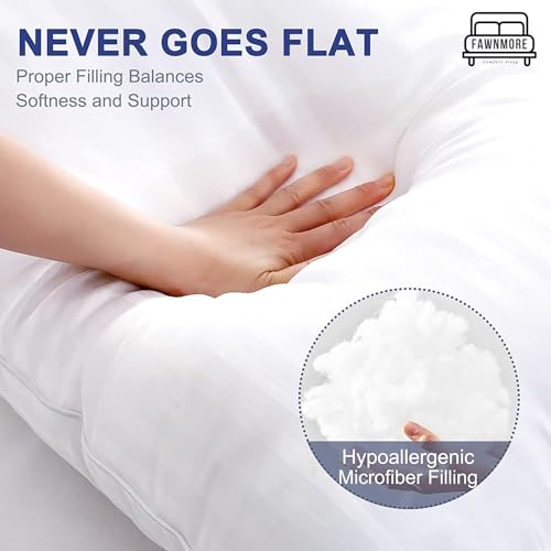 Fawnmore Standard Pillows for Sleeping, Microfiber Filled Pillow,Side Back & Stomach Sleepers, Supportive Gusseted Pillow(20 * 54 inch, White Satin)