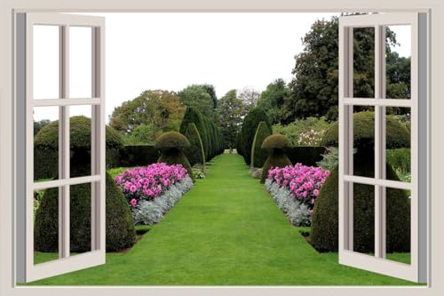 JVERF - JZZA20119 England Parks Hinton Ampner Design Lawn Shrubs| Self-Adhesive Open Window Wall Sticker