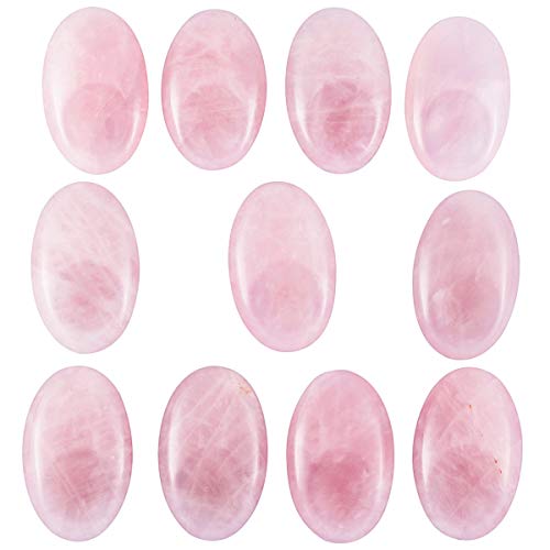 TUMBEELLUWA Pack of 2 Natural Healing Crystals Thumb Stones, Polished Pocket Worry Stone Message Stones Set for Chakra Balancing and Stress Relief, Rose Quartz+Rock Quartz