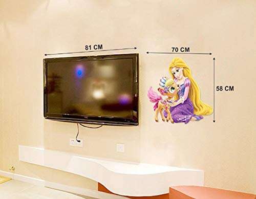 Trendy Set of 2 Wall Stickers Princess Rapunzel with Little Deer Sherawali Maa Self Adhesive VinylWaterproof Decorative Wall Decals for Home