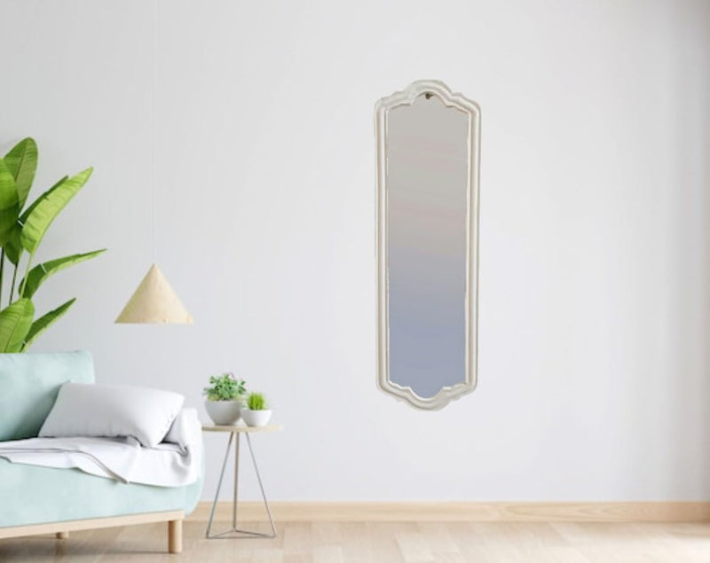 Wood HUB Wooden Hand Crafted Mirror Frame Solid Wood Antique White Finish, Size 30X8 INCH, Mirror Frame