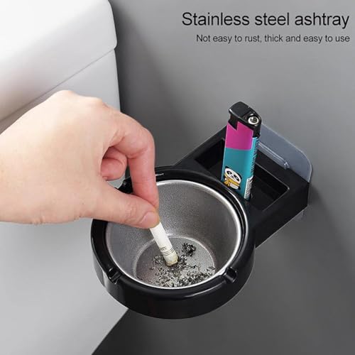 HARVA Wall Mounted Ashtray for Bathroom, Toilet, Balconies Walls, office | Stainless Steel Ashtray Cigarettes Storage Rack (Black)