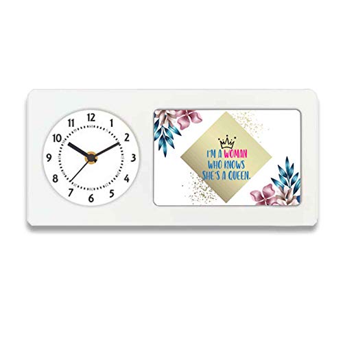 Designer Unicorn Printed Desk/Shelf Clock with Attached Frame I'm a Woman who Knows She's a Queen 9.5 * 4.5 inches