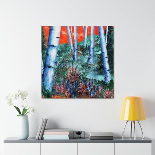 GADGETS WRAP Canvas Gallery Wrap Framed for Home Office Studio Living Room Decoration (17x17inch) - Birch Trees At Sunset