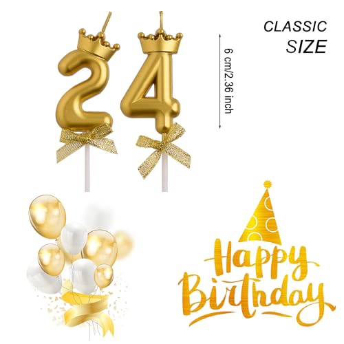 AOOLADA 24th 42nd Birthday Candles, Gold 42 24 Year Old Cake Topper Number Birthday Candles, Happy Birthday Party Decorations Gifts for Women Men