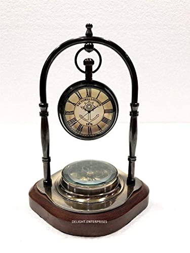 Delight Enterprises Antique Brass Table Clock Compass Maritime Ship Desk Clock Office Decor