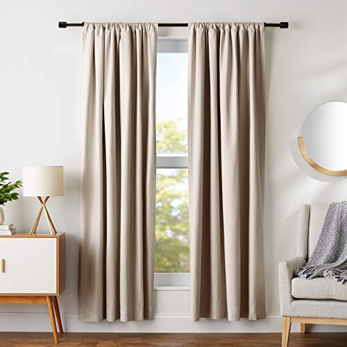 amazon basics Polyester Solid Room Darkening Blackout Curtain Set of 2 with Tie Backs - 245 GSM - (7 Feet - Door) 52' x 84', Taupe, Rod Pocket Curtains