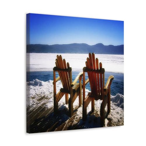 GADGETS WRAP Canvas Gallery Wrap Framed for Home Office Studio Living Room Decoration (17x17inch) - Two Adirondack Chairs