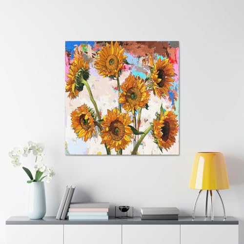 GADGETS WRAP Canvas Gallery Wrap Framed for Home Office Studio Living Room Decoration (17x17inch) - Sunflowers