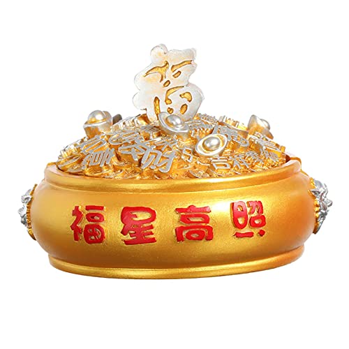MYADDICTION Chinese Ashtray with Lid Resin Crafts Sculpture for Home Decoration Men Gift Gold A