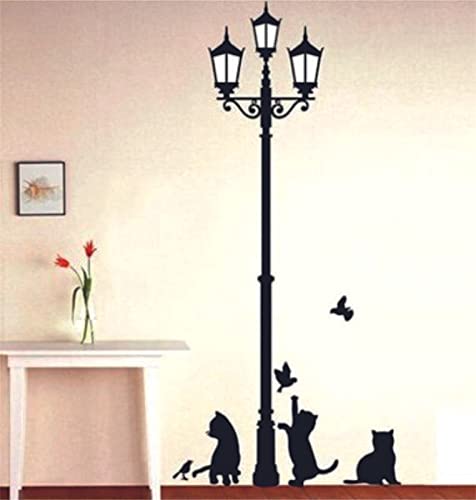 Meet Cute™ Road Light Pole with Cats Cartoon Wall Sticker for Living Room, Bed Room, Kide Room Size 56 X 61 CM