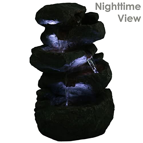 Sunnydaze Stacked Rocks Tabletop Water Fountain with LED Lights, 10.5 Inch