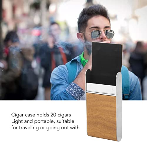 Cigar Holder Case, Cigar Case 20 Pcs Stainless Steel Wearproof Compact Wood Grain for Travel (Brown)