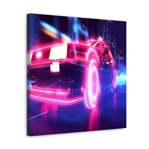 GADGETS WRAP Canvas Gallery Wrap Framed for Home Office Studio Living Room Decoration (17x17inch) - Neon Car (2)