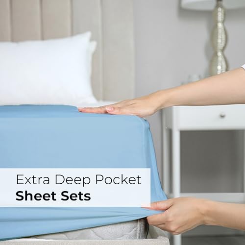 Extra Deep Pocket Sheets - 6 Piece Sheet Set - Queen Sheets Deep Pocket- Extra Deep Pocket Queen Sheets - Deep Fitted Sheet Set - Extra Deep Pocket Queen Size Sheets - Easily Fits Extra Deep Mattress