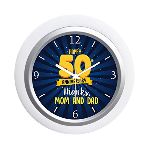 TheYaYaCafe Yaya Cafe� 50th for Mom Dad, Table Desk Clock Plastic Framed Thanks- 6x6 inches(White Frame, Unbreakable Flexiglass Cover, Analog)