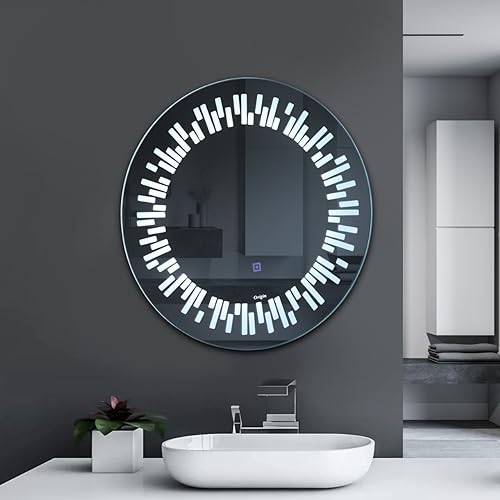 Crystal Indian Round LED Touch Sensor Mirror for Bathroom, Bedroom, Living Room, Drawing Room, Makeup Room and Washbasin (24X24)