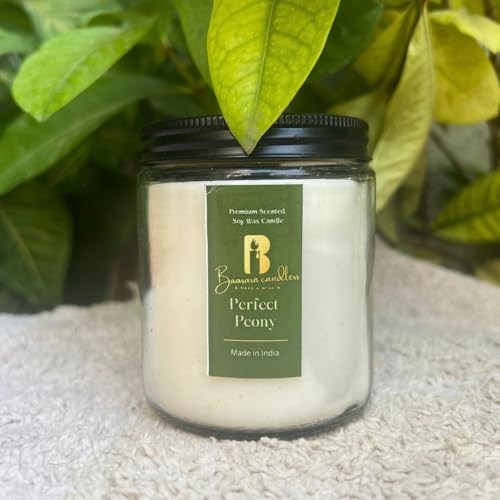 BAASARN Candless Scented Jar Candle Aroma Candles Hand-Poured 100% Natural Soy Wax Scented Jar Candles for Gifting & Home Decore (Perfect Peony)