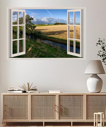 JVERF - JZZA24892 Netherlands Fields Canal| Self-Adhesive Open Window Wall Sticker