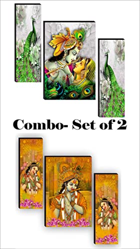 SAF Religious Radhe Krishna UV Textured Painting& Set of 3 Radha Krishna Flute Playing Modern Art Paintings for living room Painting 12 Inch X 18 Inch SAF-JM7730