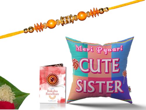 Pillow Rakhi for Brother with Gift - Rakhi with Rakhi Cushion with Filler Greeting Card- Rakhi for Brother, Gifts for Brother, Gifts for Rakhi, Gifts for Rakshabandhan Rakhi Gifts-CH-SIS-15-PF