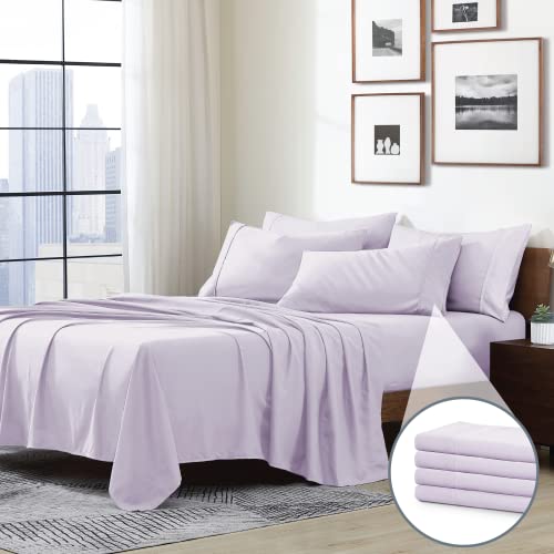 Swift Home Luxury Bedding Collection, Ultra-Soft Brushed Microfiber 6-Piece Bed Sheet Sets, Extremely Durable -Easy Fit - Wrinkle Resistant - (Includes 2 Bonus Pillowcases), California King, Lavender