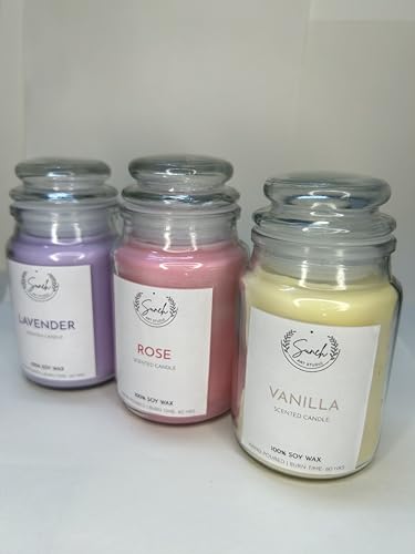 Suneh Aroma Candles Set of 3 Scented Aromatic Fragrance of Vanilla, Lavender & Rose for Gifting & Home Decor, Votive Glass Jar Candle, 350 Gms Each,Up to 60 Hours Burn Time