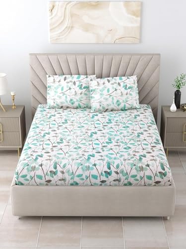 Bombay Dyeing Fiesta 100% Combed Cotton with Mercerarised Finish King Bedsheet with 2 Pillow Cover (Sea Green)