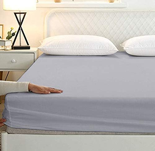 EASY BEDDING- 400 TC All Over Elastic Fitted Bedsheet with 2 Pillow Cover- Full Elastic Fitted- 100% Cotton 10" Deep Pocket Fitted Sheet Bedspread-Light Grey Solid,Single Size