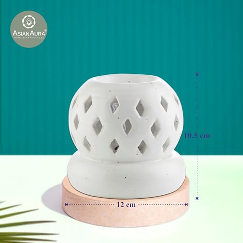 Asian Aura Aroma Diffuser Handcrafted Ceramic Electric Round Shaped Aroma Oil Burner for Home with Aroma Oils (English Lavender & Rosy Romance Fragrance 10ml Each)