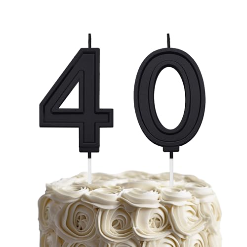 Black 40 Number Birthday Candles 3D Number Birthday Cake Candles for Wedding Anniversary Decoration Happy Number Birthday Party Celebration