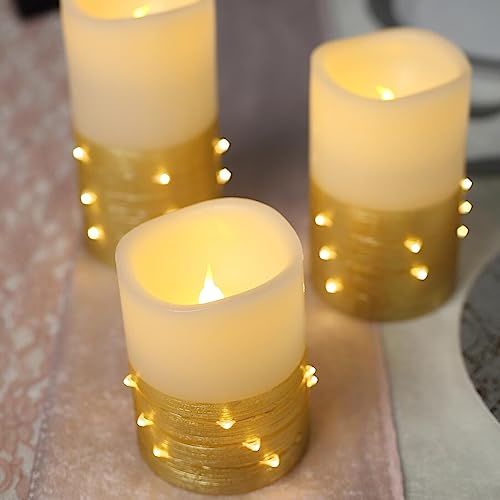 Weddings Parties and Gift 3 Gold 4" 6" 8" Tall L*D Pillar Candles String with Remote Control Sale vngift9370