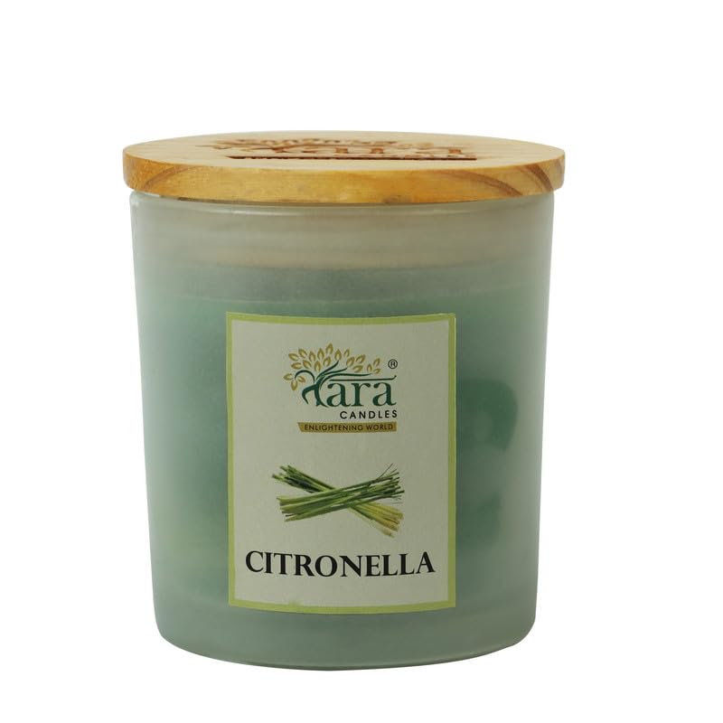 Tara Enlightening World - (Citronella Fragrance) - Single Wick Frosted Jar Candle| Scented & Smokeless (Green)