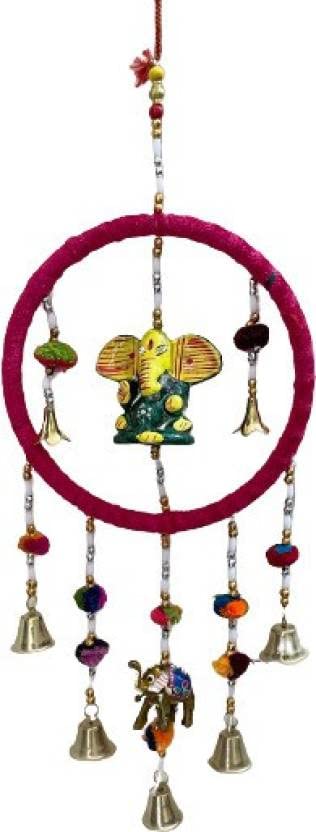 SPHINX Rajasthani Handcrafted Multicolour Wall Hanging Ganesh with Metal Bell Plastic Windchime (Height Approx. 60 cms/23.6 inches) - 1 Piece