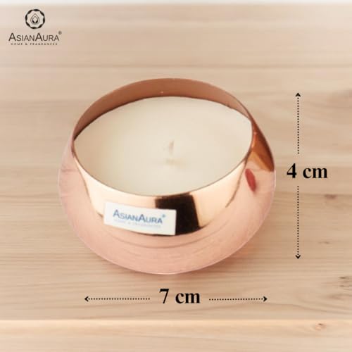 Asian Aura Scented Metal Jar Candle | Soy Blend Aroma Candle | Smokeless Scented Candle for Home Decor, Events, Relaxation & Gifting | Long-Lasting Jar Candle Pack of 4 (Copper, Sandalwood)