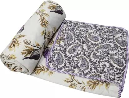 JAIPUR PLASTIC HOUSE Floral, Animal, Printed Single Dohar for AC Room (Cotton, White-Purple)